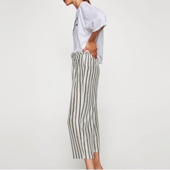 NWOT Zara Metallic Stripped High Waisted Wide Leg Cropped Trousers - XS - Picture 4 of 13
